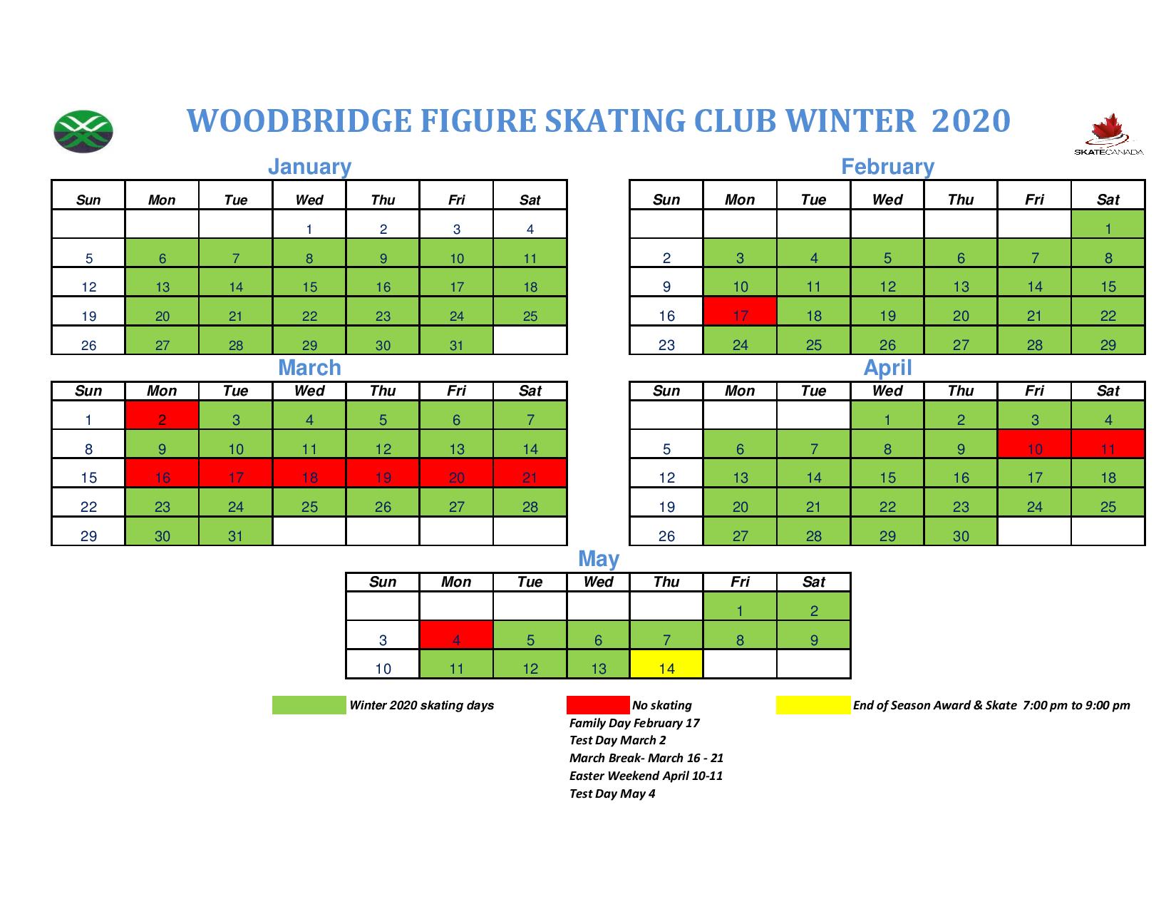 Important Dates Woodbridge Skating Club